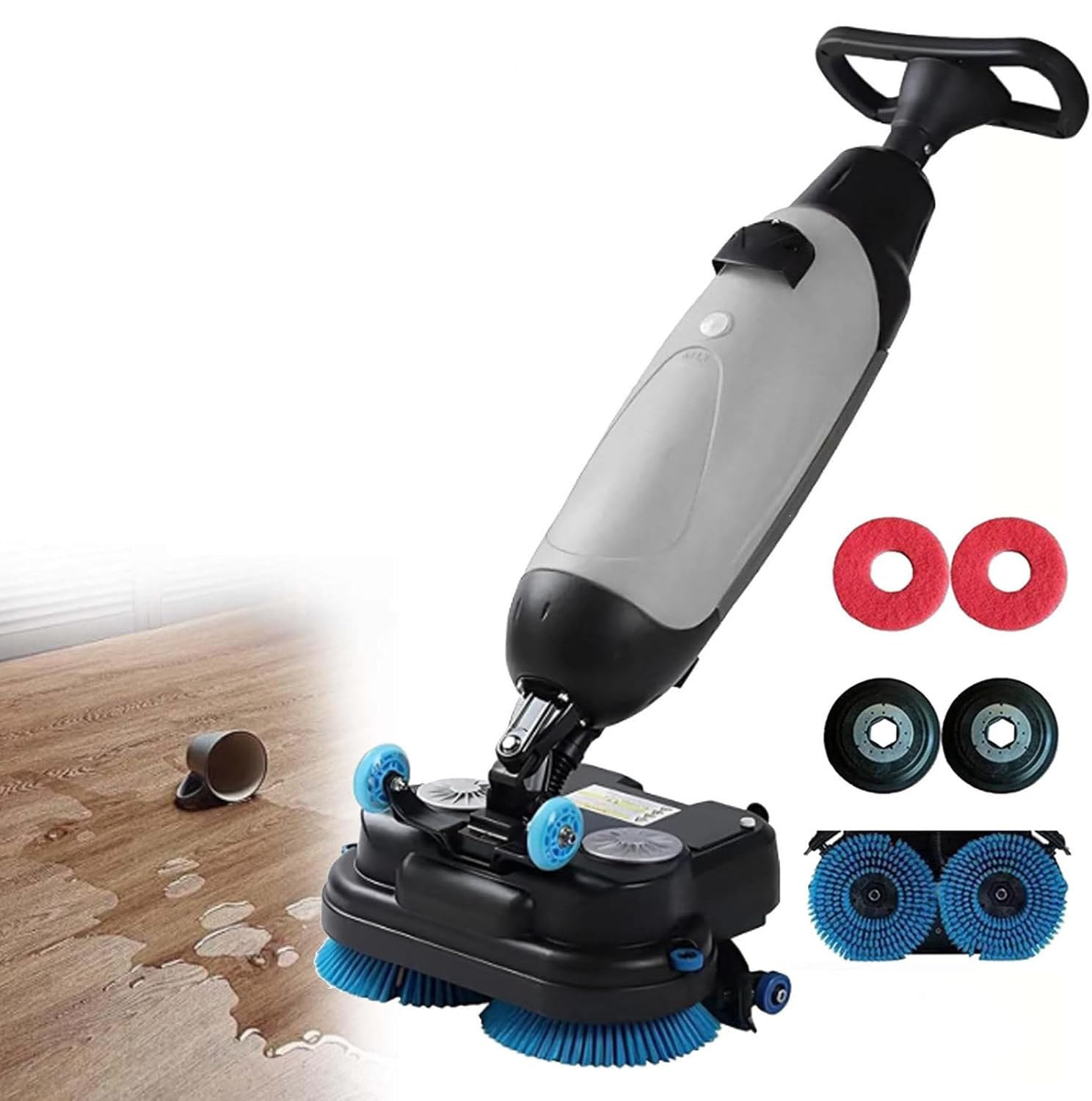 Lavadora de Pisos Comercial, Fregadora de Suelos Profesional, Cepillo Rotativo 360°, Fregadora Sin Cable, Limpieza Húmeda y Seca, Capacidad de Limpieza de 13000 pies²/h Grey