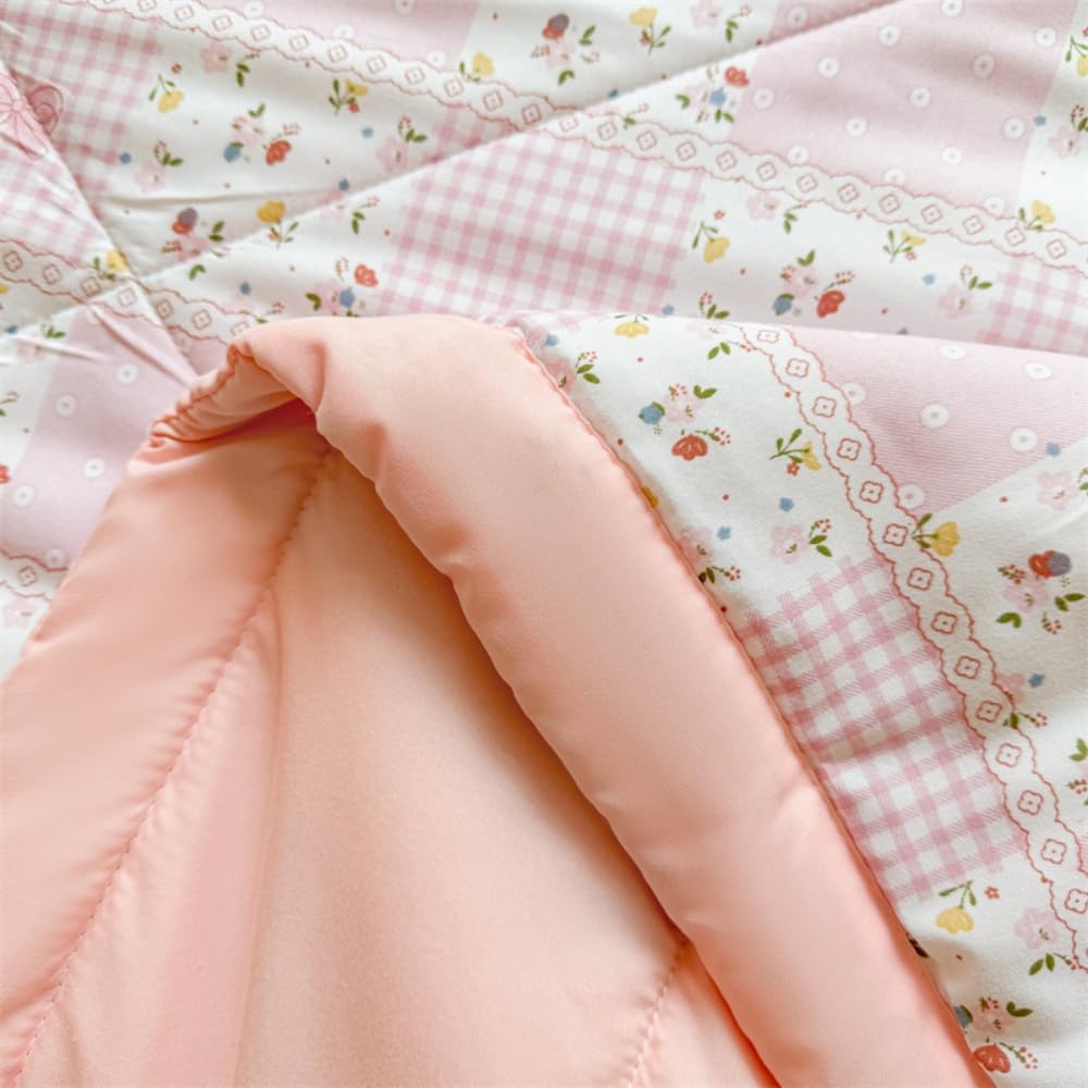 Trapuntino Copriletto Estivo Primaverile, Trapunta Leggera, Fiori Copriletto Trapuntato Cotone per Letto Singolo Letto Matrimoniale (Rosa chiaro,150x200)