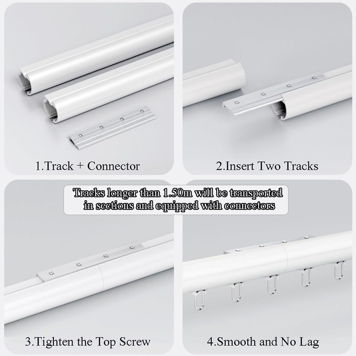 70-600cm Double Curtain Rod Decorative Drapery Rod with Round Cap Finial, Heavy Duty Aluminum Curtains Pole, Wall Mount Rail for Windows(White B,270cm/8.8ft(2 * 135cm))