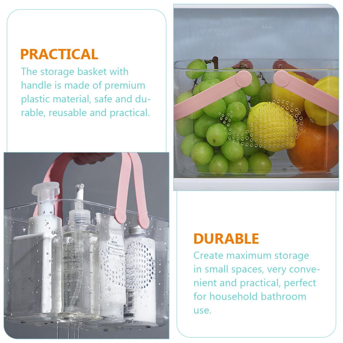 Cesta de Ducha de Plástico Reutilizable con Asas, Organizador Portátil para Baño y Cocina, Gran Capacidad y Diseño de Drenaje