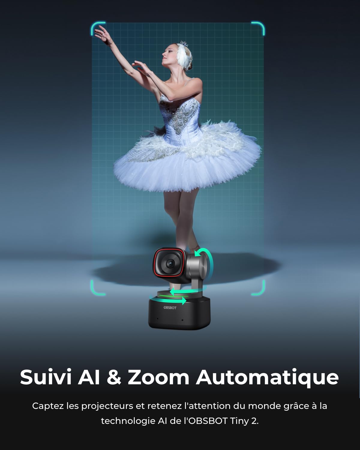 OBSBOT Tiny 2 Webcam 4K Commande Vocale PTZ, Suivi IA Multi-Mode, Autofocus