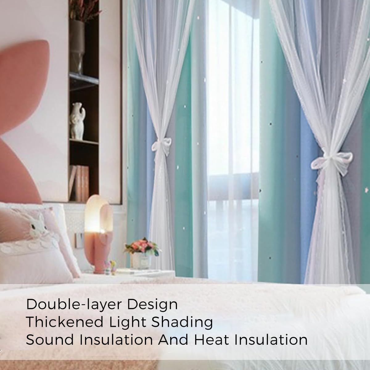 Petit Rideau Fenetre Lot De 2 Rideaux Licorne Kawaii Pour Chambre D'enfant - Motifs Nuages Et étoiles - Œillets Inclus Rideau Chambre Enfant