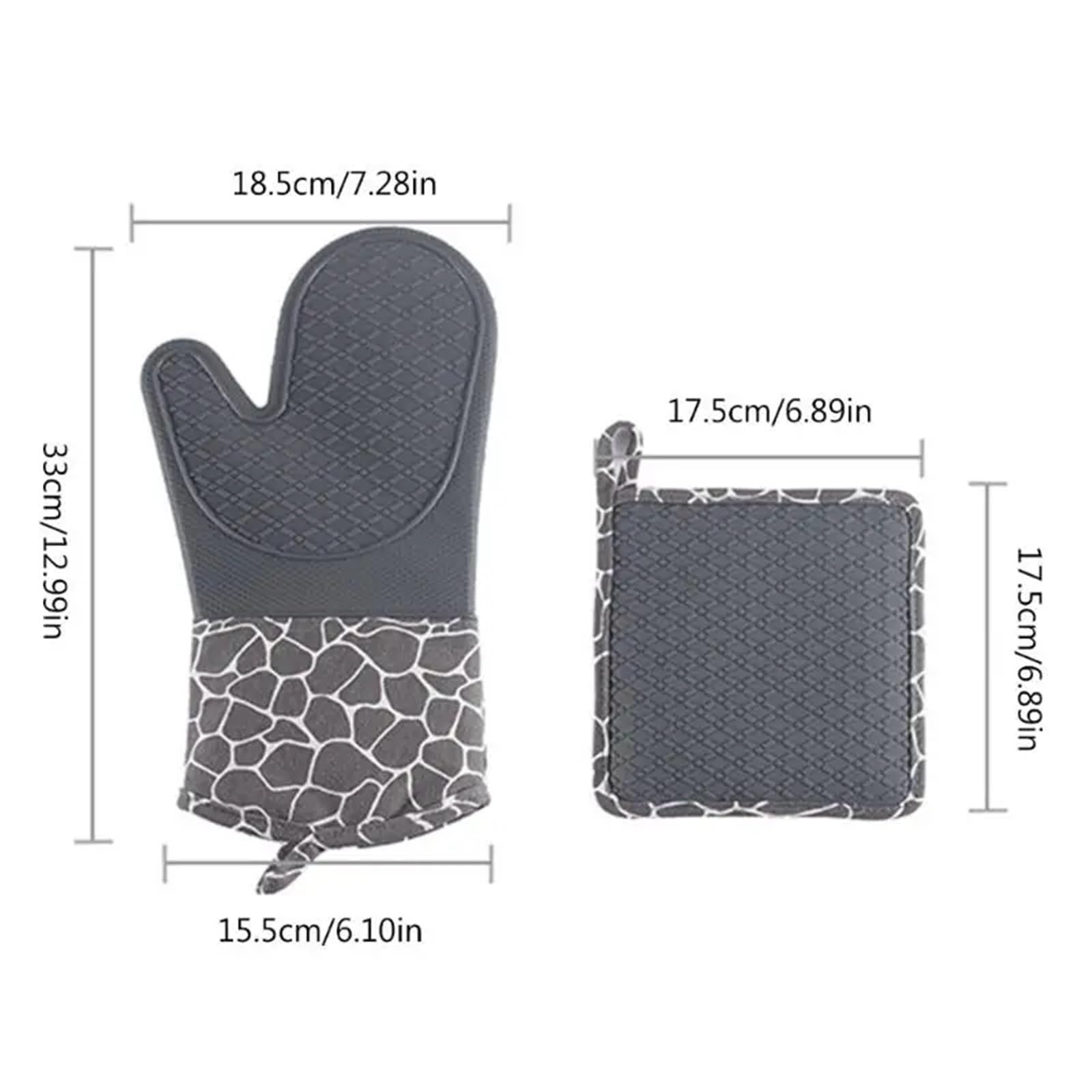 Mitaines De Four Ensemble de Gants de Four en Silicone, Gants de Four résistants à la Chaleur, Ensemble de Supports de casseroles faciles à Utiliser pour Le Four(Black)