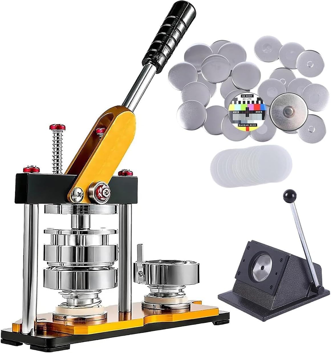 Badge Punch Press Maker Machine, Fridge Magnet Button Maker Machine with 100pcs Button Parts, DIY Round Pin Maker Kit for Picture Badge Button, Team Badge(25mm)