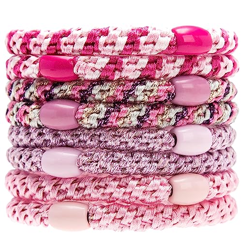 AXEN 8PCS Elastic Hair Tie for Women Girls Cotton Bands Soft Woven Ponytail Holders for Thick Hair and Curly Hair Pink Series