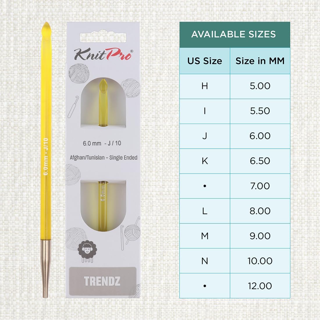 KnitPro Trendz Afghan/Tunisian Crochet Hook | US Size J (6mm)