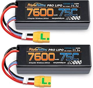Powerhobby 3s 11.1v 7600mah 75c Lipo Battery w XT90 Plug Hard Case (2) FITS : Arrma Kraton Outcast Notorious Senton Typhon