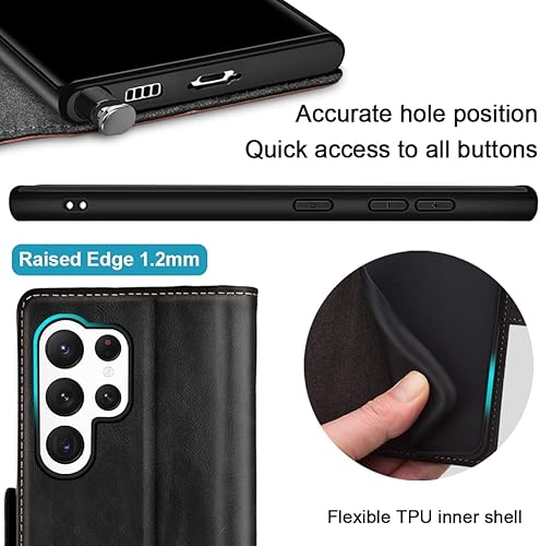 Miniatura 4 de KEZiHOME Funda para Galaxy S23 Ultra, de piel auténtica bloqueo RFID, funda tipo cartera, ranura para tarjeta, soporte magnético compatible con