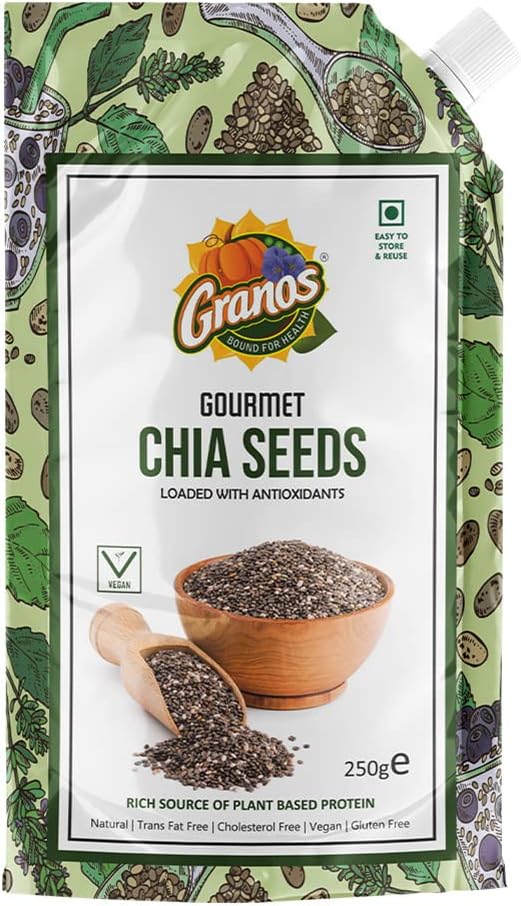 Sponsored Ad - Granos Raw Chia Seeds 250g, Healthy Seeds for Eating with Omega 3, Gluten Free, Vegan, Keto Friendly, Rich in Fiber & Protein, Helps Digestion & Weight Loss, No Added Preservatives (Pack of 1)