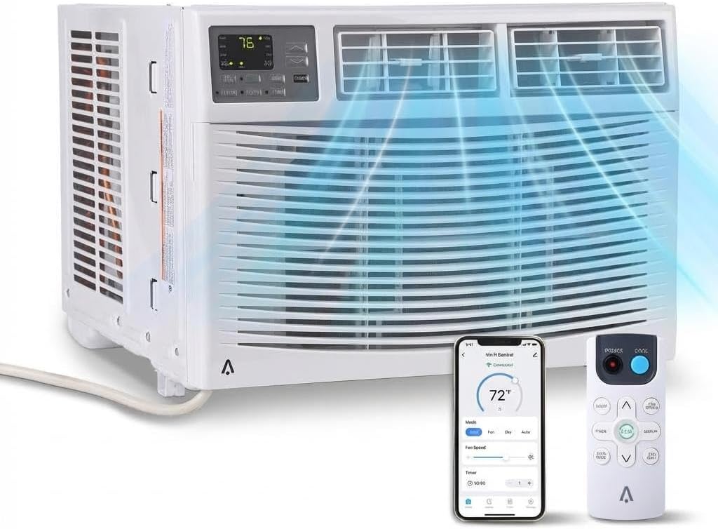 12000 BTU Window Air Conditioner with WiFi & App Control - Cools Rooms Up to 750 Sq.Ft., Energy-Saving, Includes Remote & Timer, for Break Rooms and Work shops (125V-220V)