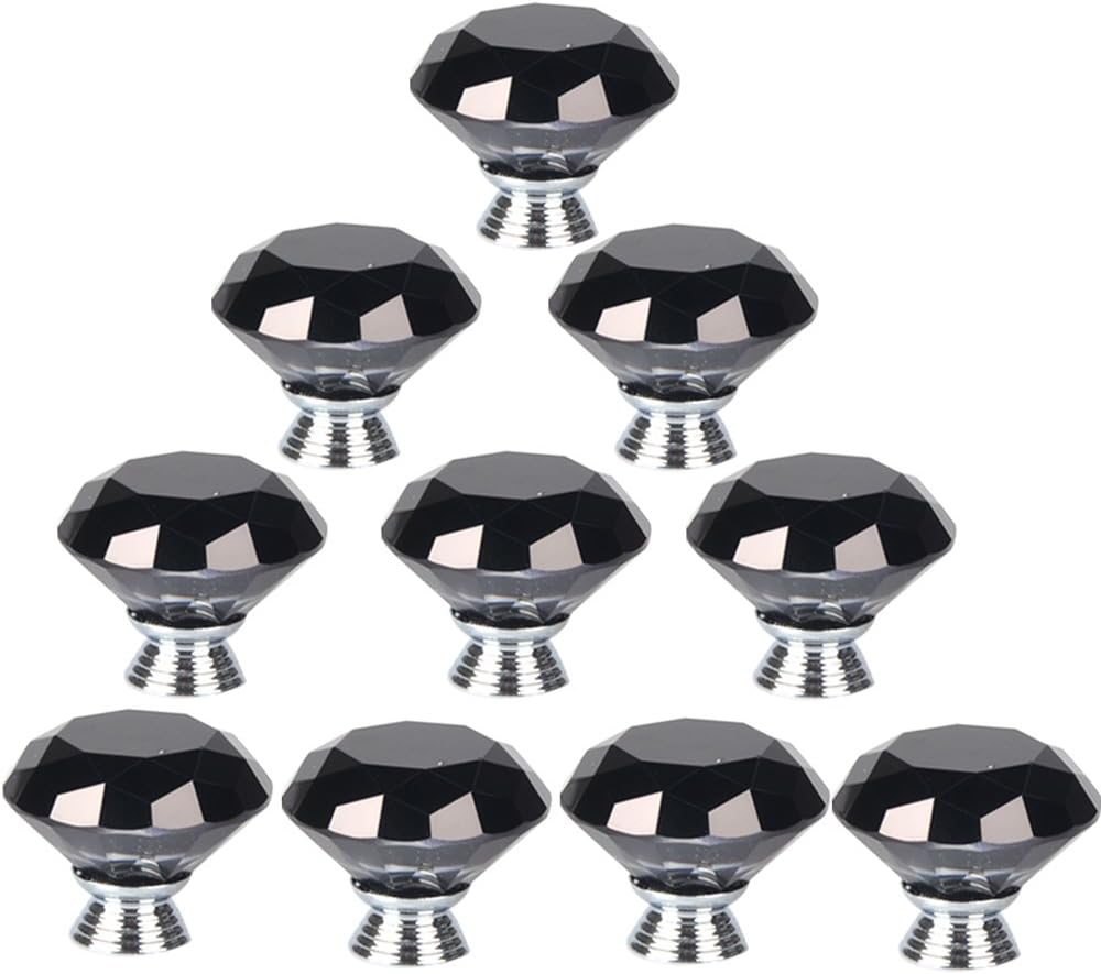 MyArmor 10x Zinc Alloy 40MM Diamond Shape Crystal Cabinet Knob Cupboard Drawer Pull Handle Great for Cupboard, Kitchen and Bathroom Cabinets, Shutters, etc (Black)