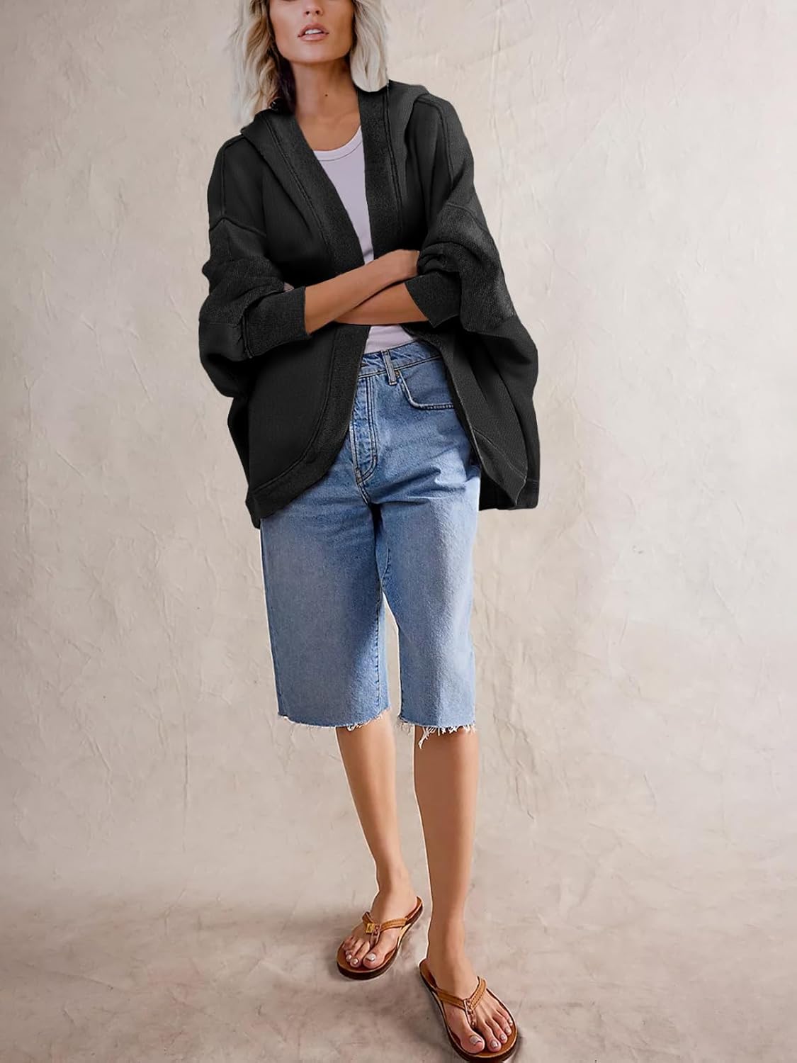 Women' s Drop Shoulder Sweatshirt Fall Clothes Oversized Shrug Long Cardigan Coat Active Loose Casual Outwear - Image 5