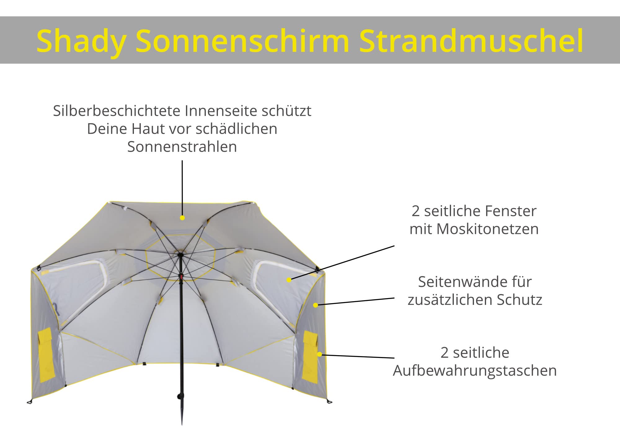 Stagecaptain UM-210 Ombrellone da spiaggia con picchetto, tessuto idrorepellente e protezione UV, finestra in rete per migliore circolazione dell'aria.