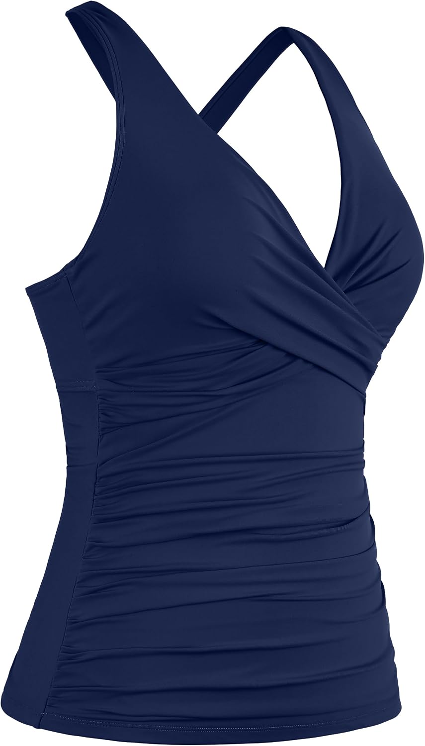 Hilor Women's Underwire Tankini Top Tummy Control Bathing Suits Sexy V Neck Crossover Swim Top Only