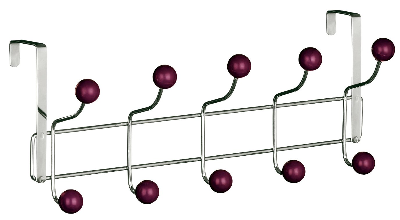 Buckingham Chrome 30012 Premium Quality Over The Door 10 Hook Hanger With Purple Plastic Balls