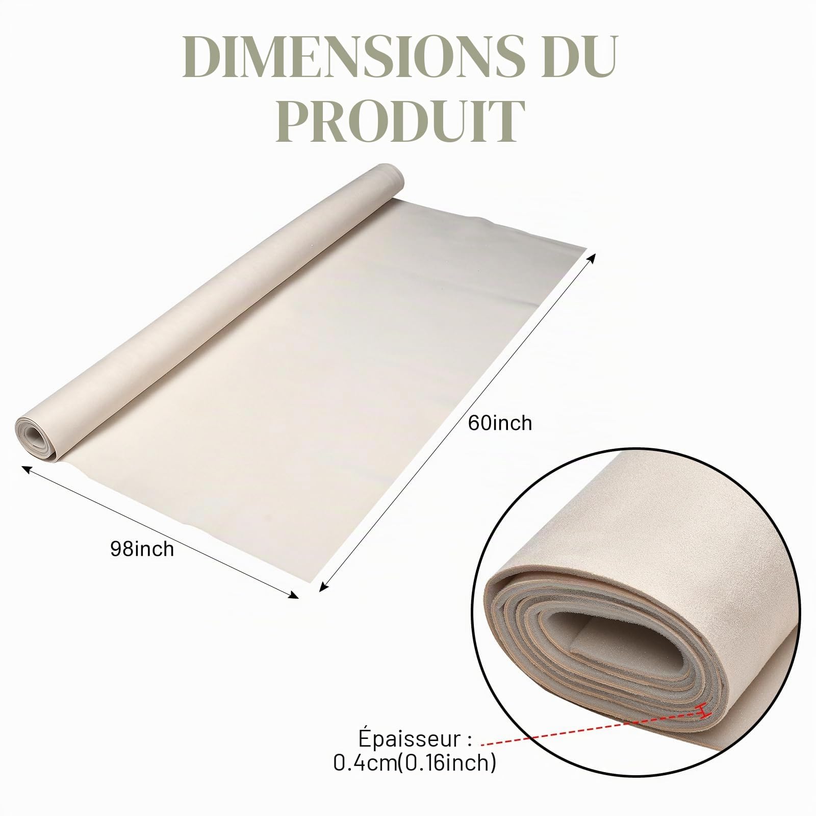 Tissu ciel de toit voiture 250x150cm, Suédine synthétique et éponge composite tissus interieur voiture pour véhicule, Camping-Car, Bateau, Camion (beige)