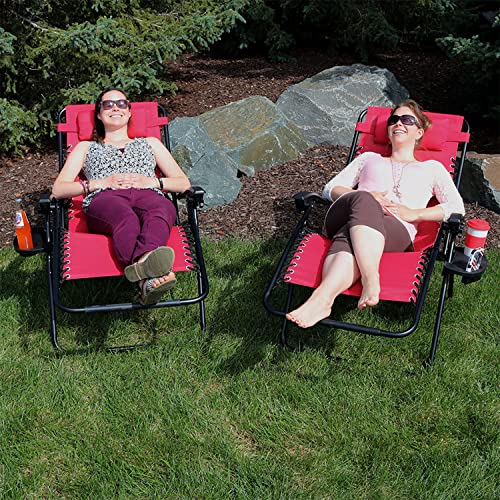 Sunnydaze Outdoor Xl Zero Gravity Lounge Chair With Pillow And Cup Holder Folding Patio Lawn Recliner Red Set Of 2 #TOP4