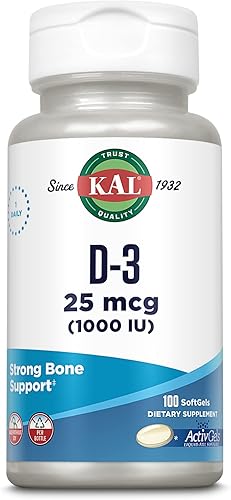 Vista 8 de KAL Vitamina D3 1000 UI cápsulas blandas (25 mcg), forma activa de vitamina D, absorción de calcio, salud ósea, suplemento de apoyo inmunológico