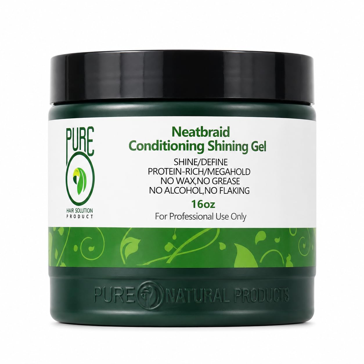 Pure O Natural Neatbraid Conditioning Shining Gel 16oz | Hair Styling Gel for Shine, Definition & Mega Hold | No Wax, No Grease, No Alcohol, No Flaking