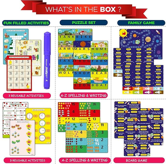 Image of Educational Activity Box for Kids Age 5 | Play & Learn - Spelling & Math Puzzle, 6 Write-Wipe Fun Activities, Solar System Board Game | Early Learning Kit for Preschoolers (Age 5 & 5+)