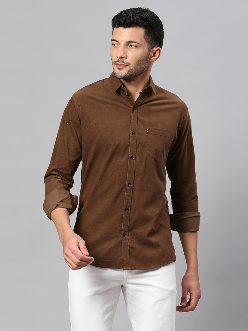 HATCHER'S Men's Khaki Solid Corduroy Shirt : Amazon.in: Clothing