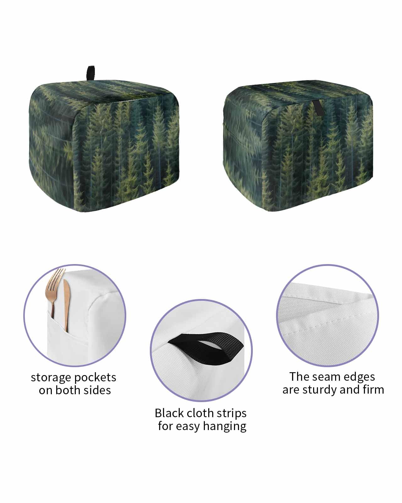 Forest 4 Slice Toaster Cover Small Appliance Cover Toaster Dustproof Fingerprint Protectors Machine Washable, Green Rustic Cabin Lodge Farmhouse Pine Trees
