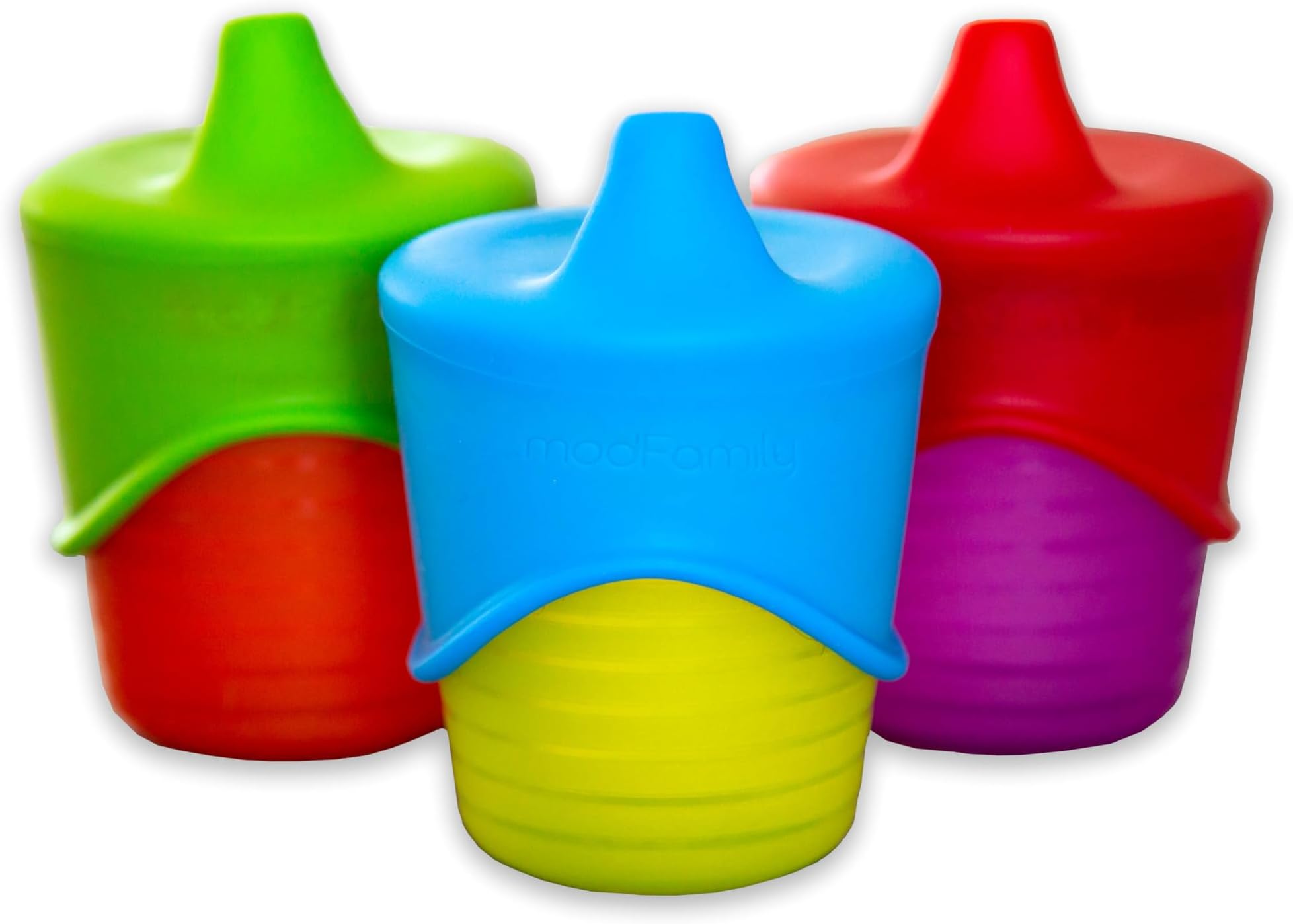 O-Sip! Silicone Sippy Lids (Pack of 3) - Spill-Proof Fun for Families! - BPA-Free, Fits on Glasses, Mason Jars & Cups - Reusable, Durable, & Kid-Friendly (Colors: Red, Green, Blue) - ModFamily