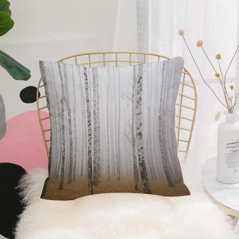 HYOSXW Cushion Cover,Throw Pillow Case Home Decorative for Living Room Bedroom Sofa Chair 16X16 Inch,Birch forest, birch forest in the morning mist in autumn,Pillowcase 40X40cm