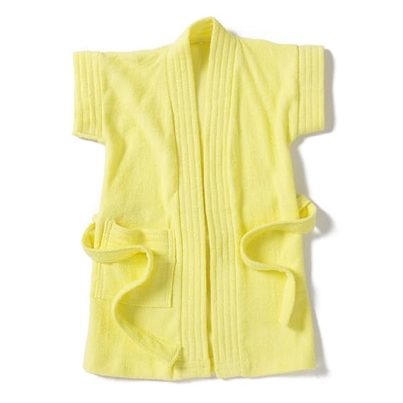 SAND DUNE Kids Baby Boy Terry Cotton Bathrobe Gown - Half Sleeves - Pocket - Waist Belt - Knee Length - 100% Terry Cotton Bathrobe Gown - Bath Robe for Children (Lemon Yellow)
