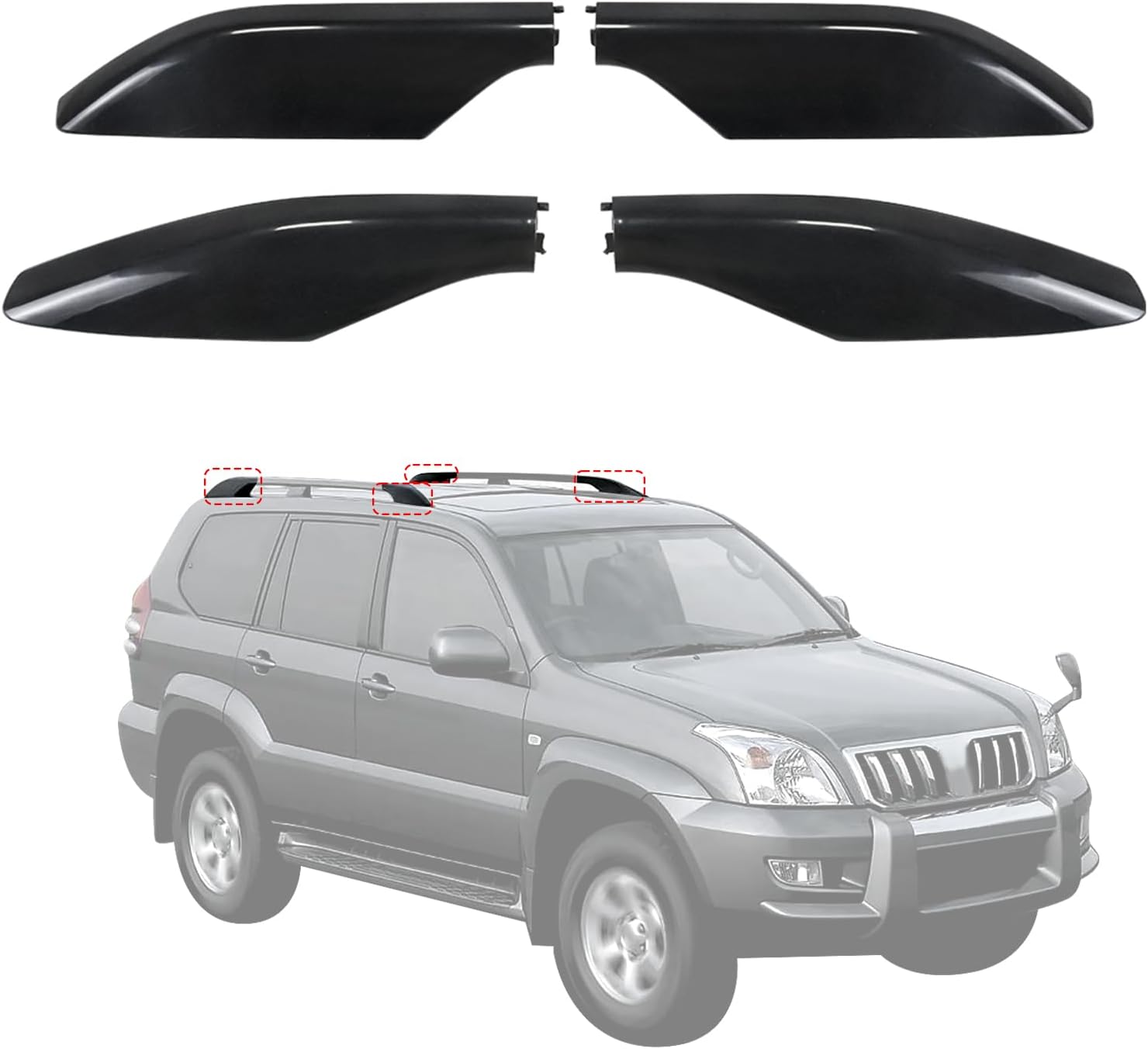 4Pcs Roof Rack Rail Leg End Cover Shell Black Compatible with Toyota Land Cruiser Prado FJ120 Lexus GX470 2003-2009 Replace 63491-60060 63492-60040 63493-60060 63494-60050