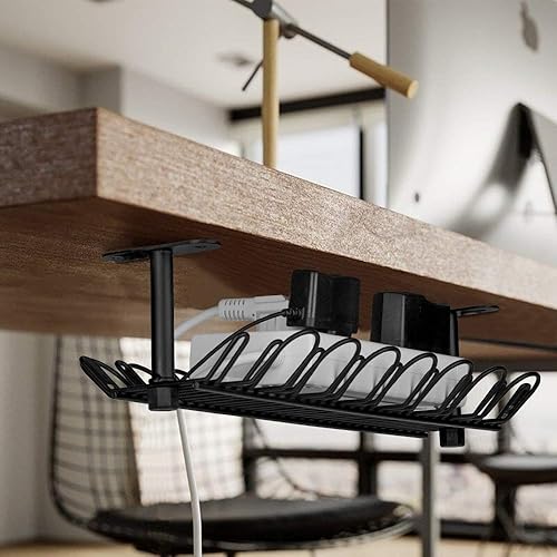 Miniatura 2 de Paquete de 2 bandejas de organización de cables, soporte de cables de 14 pulgadas debajo del escritorio para gestión de cables, organizador de