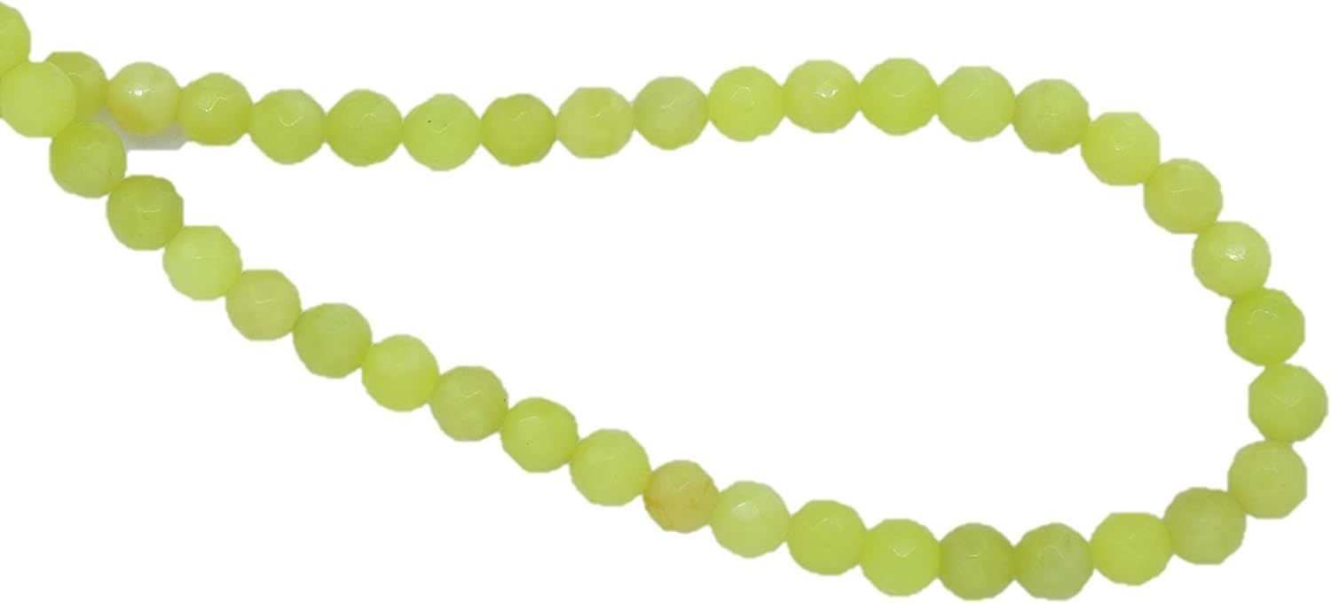 Yellow Green Jade Faceted Round Shape Gemstone Beads for Jewelry Making, Jewelry Supplies, Green Jade Beads 8mm Size, 1 Strand Each of 16" Length