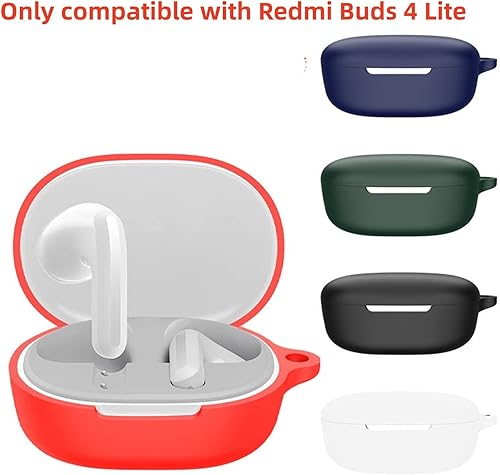 Miniatura 4 de DAYJOY - Juego de 2 fundas protectoras de silicona suave compatibles con auriculares Redmi Buds 4 Lite, funda protectora con llavero (negro y azul)