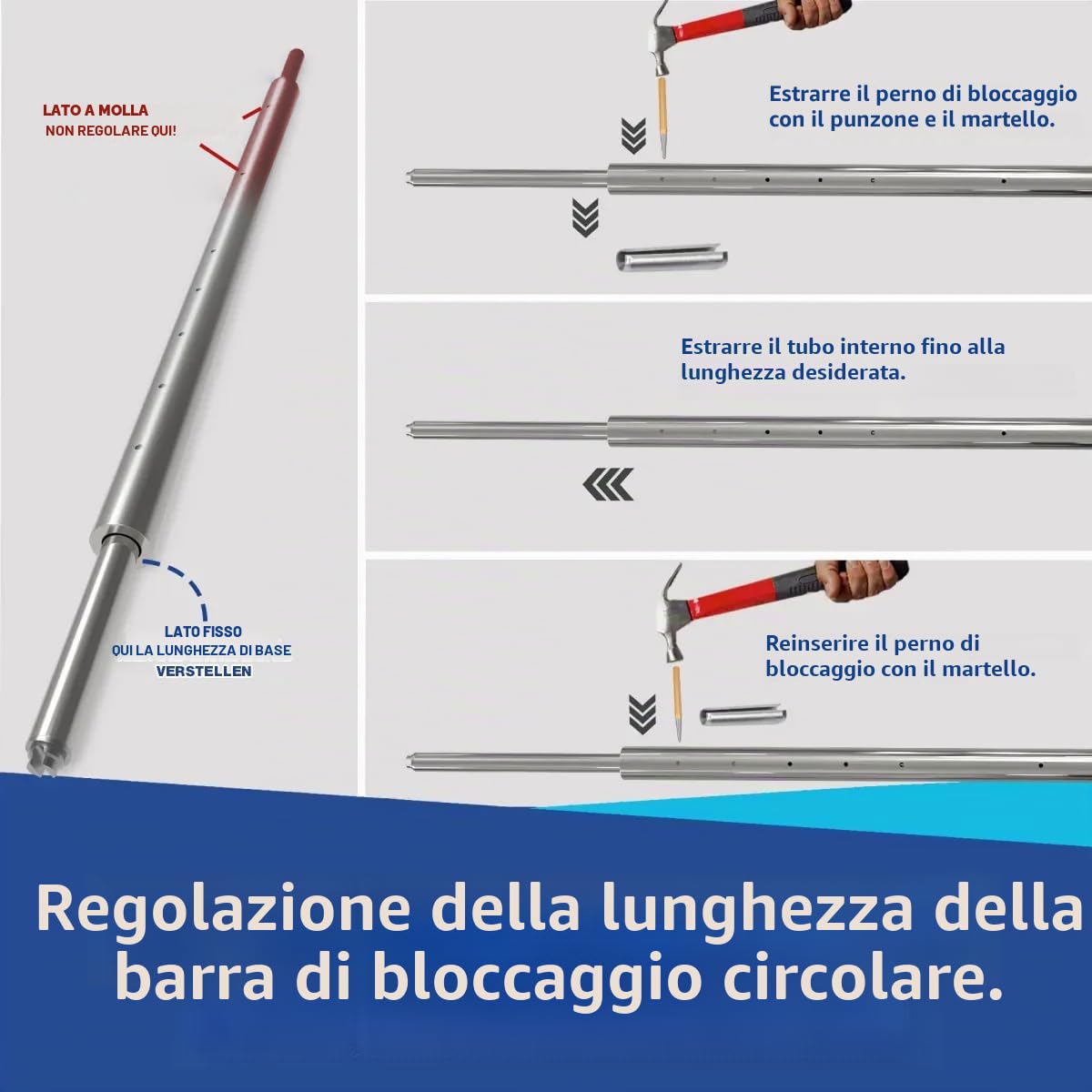 4 x barra di bloccaggio tonda, asta di bloccaggio, barra di bloccaggio, 1600-2000 mm, raccordo combinato 19/24 mm | per guida aerea | guida di ancoraggio combinata | guida ad asta
