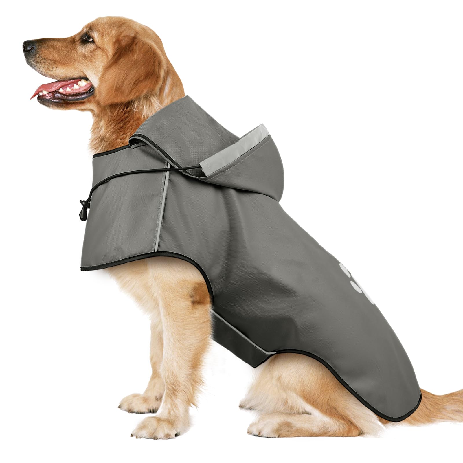 BiPawTi Dog Waterproof Coat for Large Dogs, Ayaseen Soft Lightweight Hooded Dog Rain Coats with Leash Hole/Reflective Strip/Hoodie, Adjustable Reflective Raincoat Waterproof Jacket (Gray, XL)