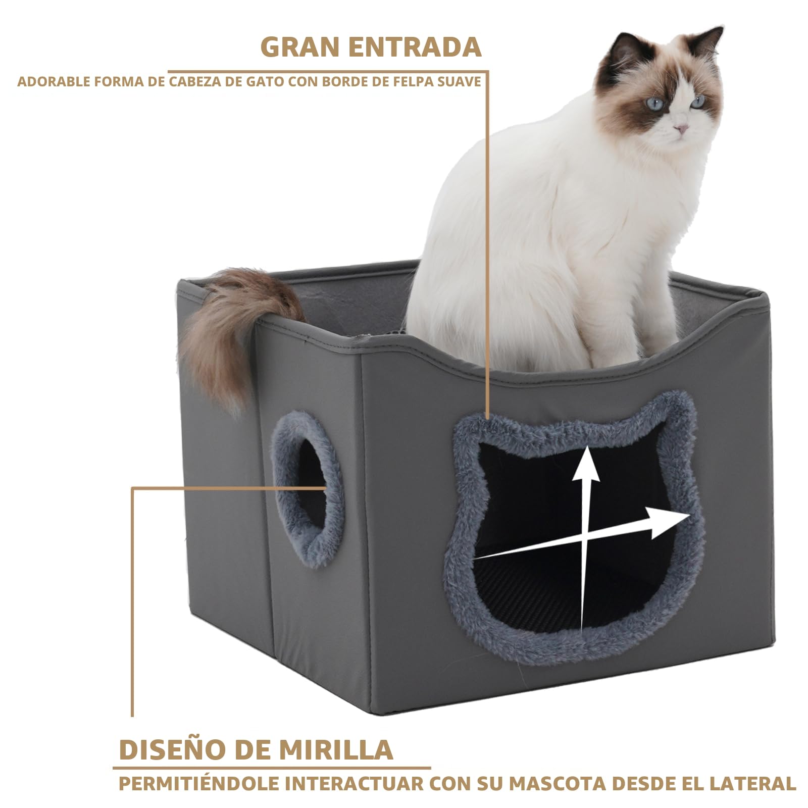 Casa para Gatos, Doble Capa, Plegable, con árbol rascador para Gatos, Material Resistente a los arañazos, Lavable, Cama para Gatos Interior, 41 x 41 x 35 cm