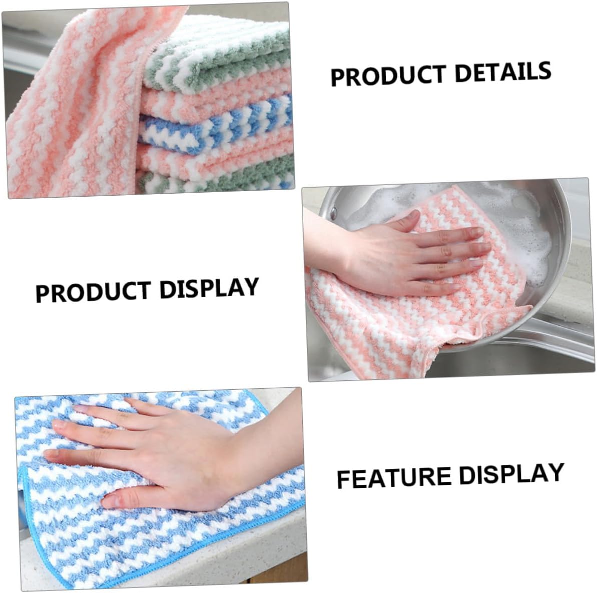 Coral Fleece Kitchen Dish Towels 12pcs Set Super Absorbent Dish Cleaning Cloths for Household Dishwashing and Drying Random Color