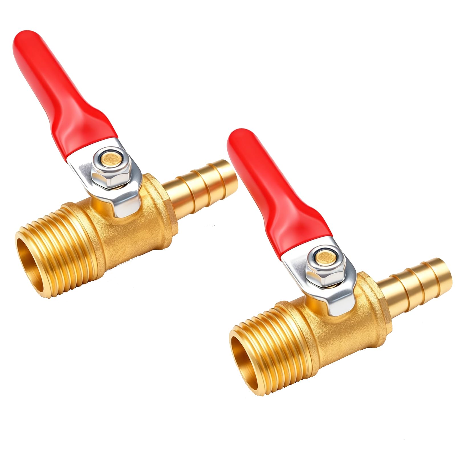 2 szt. mosiężny zawór kulowy wyłącznik odcinający 3/8" NPT gwint męski x 3/8" złącze do rur węży Barb Rura łącznik, 180 stopni czerwony uchwyt operacyjny H-054-3/8NPT-3/8