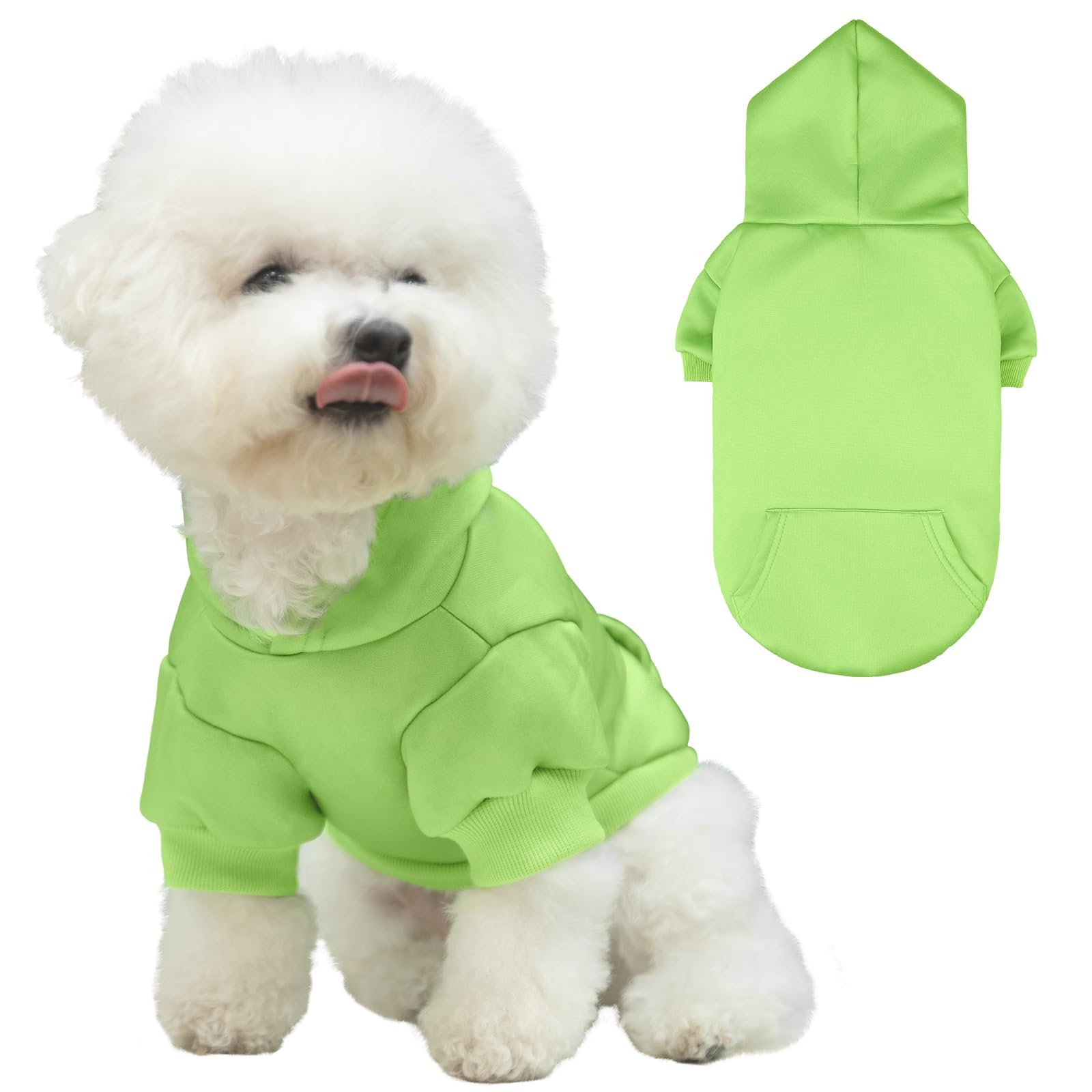 KOOLTAIL Basic Dog Hoodie - Soft & Warm Dog Hoodie Sweater with Leash Hole and Pocket, Dog Winter Coat, Cold Weather Clothes Sweatshirt for Small Medium Large Dogs Puppy Cat Boys Girls Green M — image 1