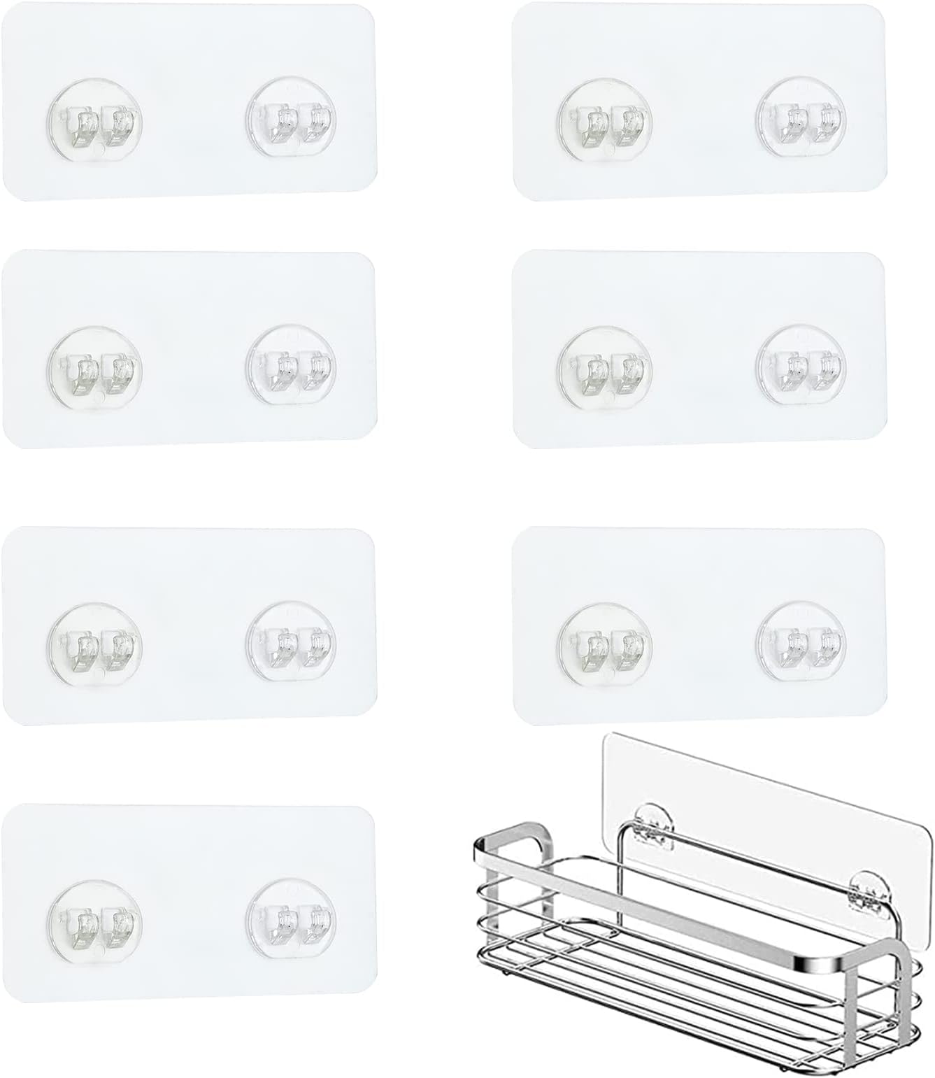 8 Pack Shower Caddy Adhesive Hooks Sticker Strong Adhesive Wall Hooks Waterproof Adhesive Hooks for Bathroom Storage Shelves and Kitchen Racks (Double Hook)