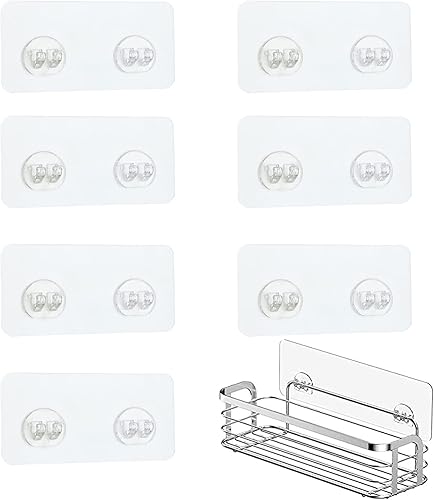 Paquete de 8 ganchos adhesivos para regadera, ganchos de pared adhesivos fuertes, ganchos adhesivos impermeables para estantes de almacenamiento de