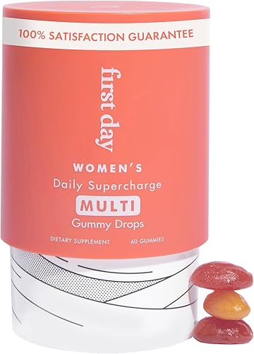 FIRST DAY Gomitas multivitamínicas diarias Supercharge para mujer, vitaminas A, B1, B6, B12, C, D3, E y K + magnesio, zinc, biotina, fabricadas con