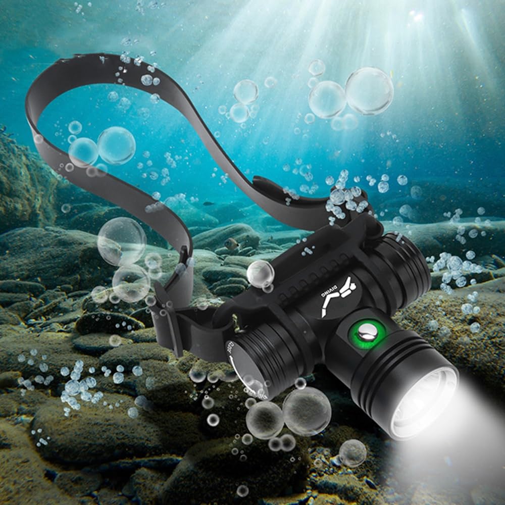 WINDFIRE Diving Headlamp, High Lumen Rechargeable Underwater Flashlight, 3 Modes Underwater Headlight, IPX8 Waterproof, Long-Lasting Runtime, Scuba Dive Light with Power Indicator for Snorkeling