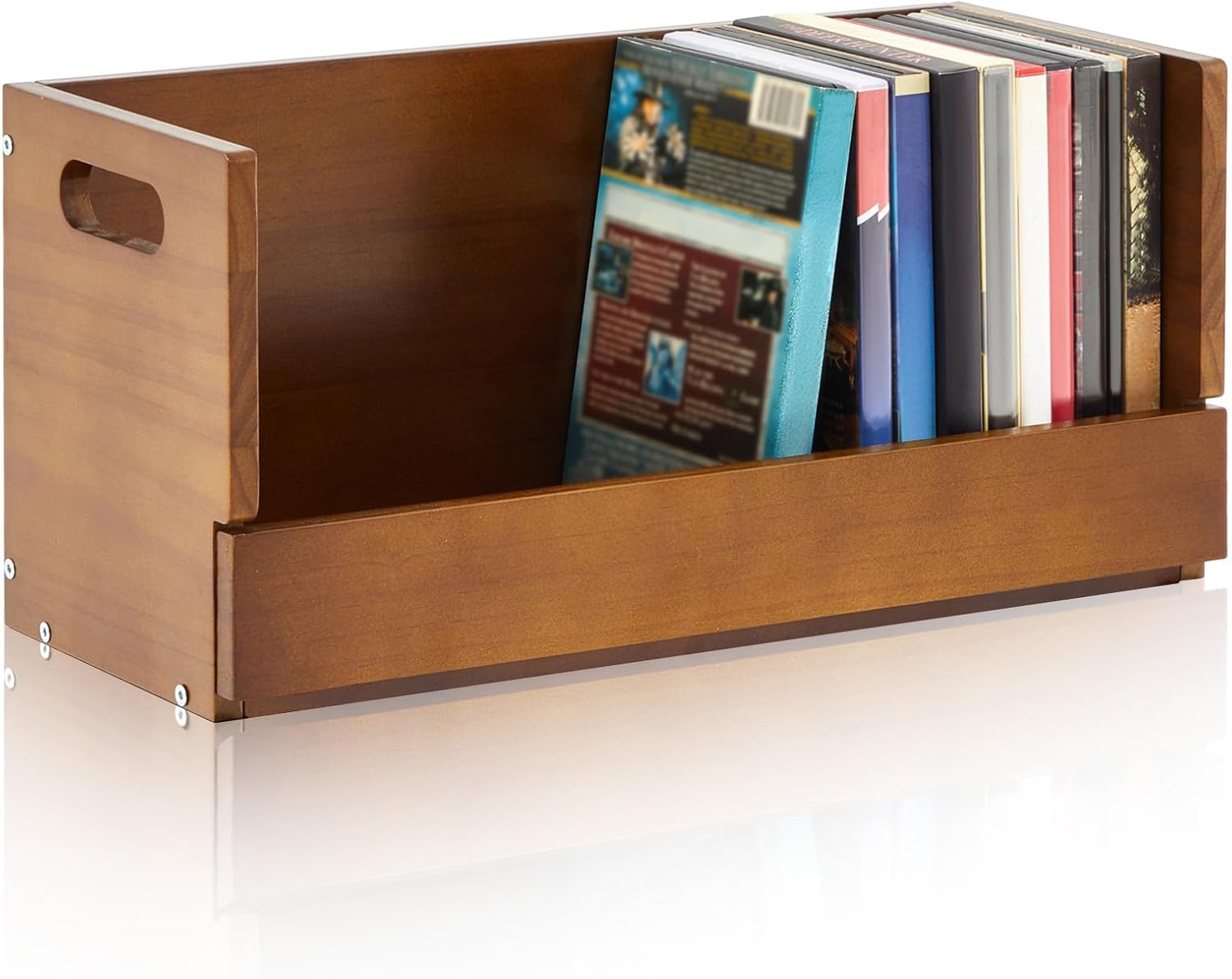 2 Set Wooden DVD Storage Box DVD Storage Shelf Holder Solid Wood Cassette Tape Display Organizer with Carrying Handle for CD, Movie Cases, Each Organizer Can Store up to 26 Boxes (Brown)