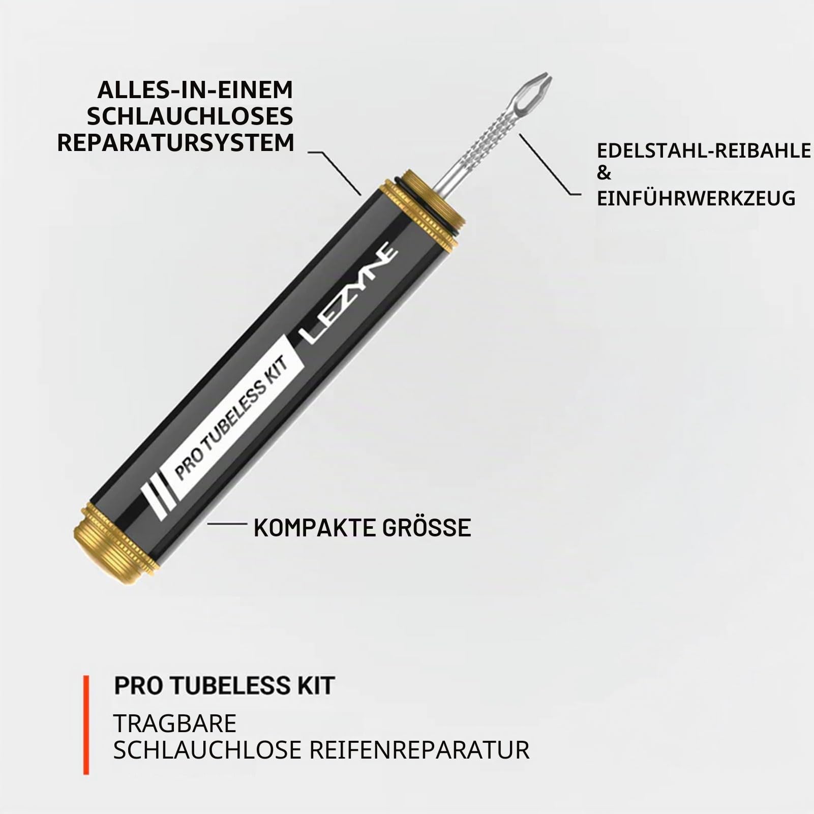 LEZYNE Tubeless Kit | Portable All-In-One Bicycle Tire Repair System with Aluminum Body, Tire Plugs, CO2 Inflator & Stainless Steel Tools | for Road, Gravel & MTB Bikes