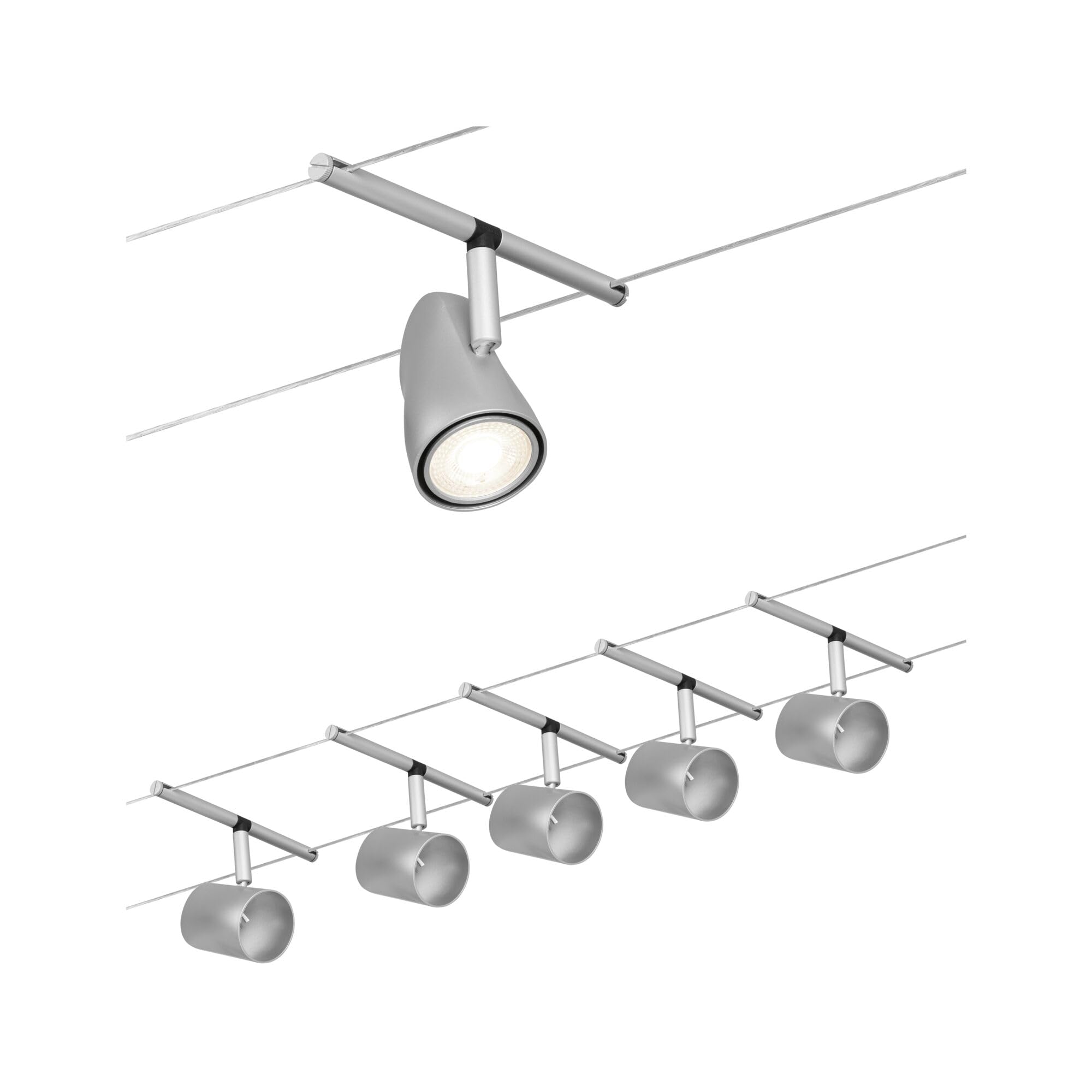 Paulmann CorDuo, sistema di cavi per faretti, 94465, set di base Cup, massima CC 5 pezzi da 10 Watt l’uno, estensibile, cromato, opaco, in plastica/metallo, GU 5,3, senza lampadine