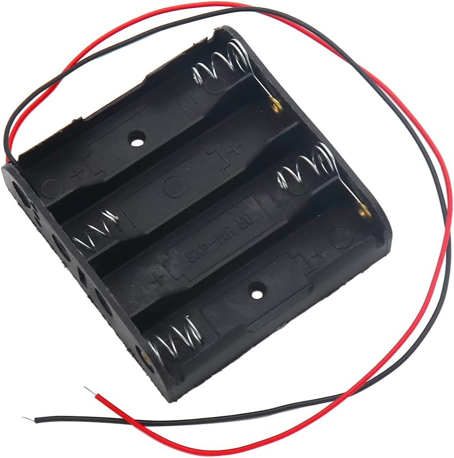 Electronic Spices AA 4 Cell Battery Holder Hard Plastic Case With Wire Pack of 1 (1.5v X 4 Cells = 6volt)