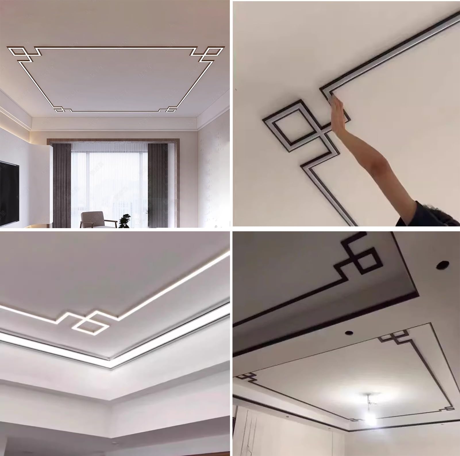 Profili per Strisce Led Striscia LED in Stile Orientale per Battiscopa | Diffusore per Luce LED con Cornice Dorata, Illuminazione Indiretta a LED per Camera da Letto/ Soggiorno