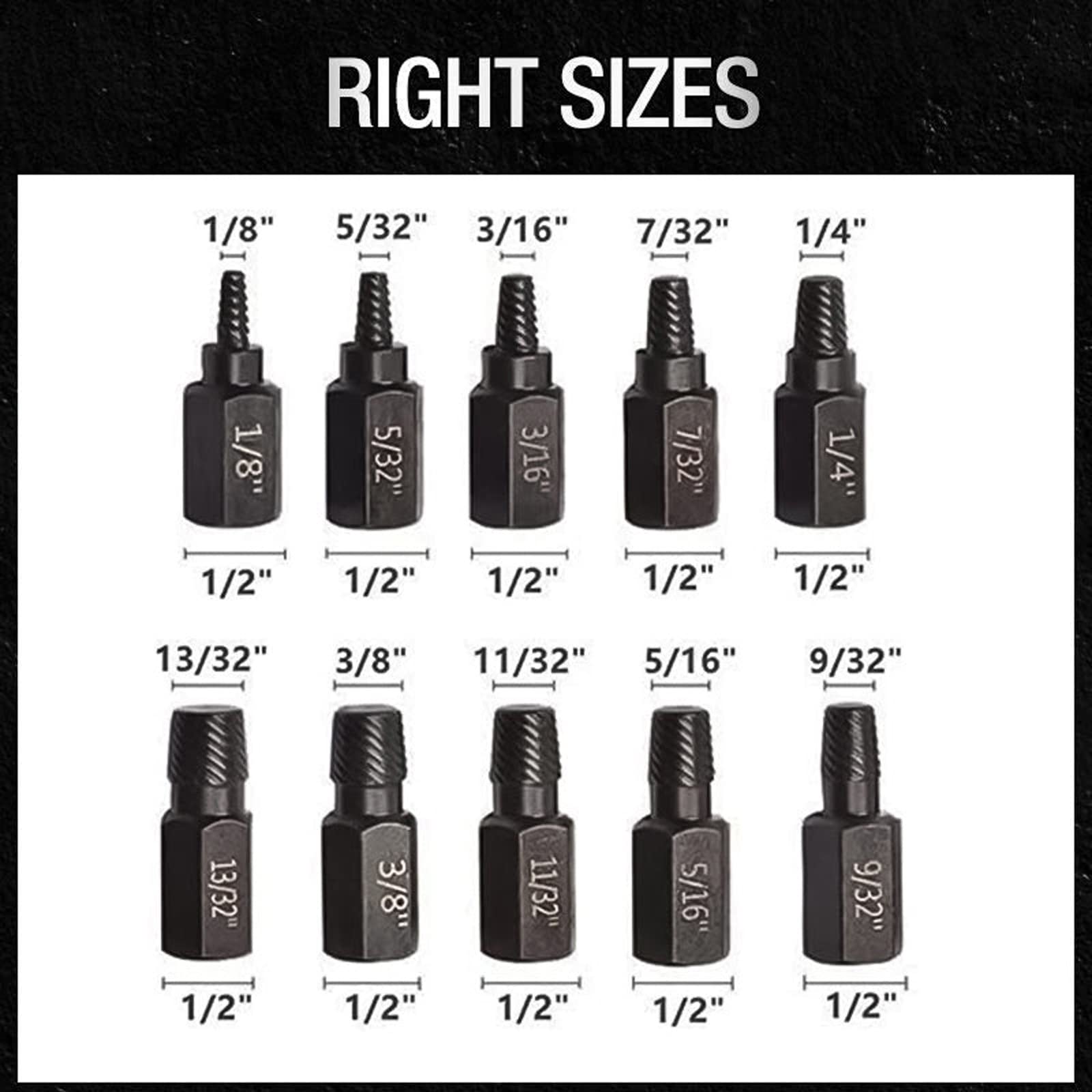 MYCK Screw and Bolt Extractor Set, Easy Out Screw Extractor Set, Heavy-Duty Damaged-Screw Extractor, 10PCS Ez Out Bolt Extractor Sets