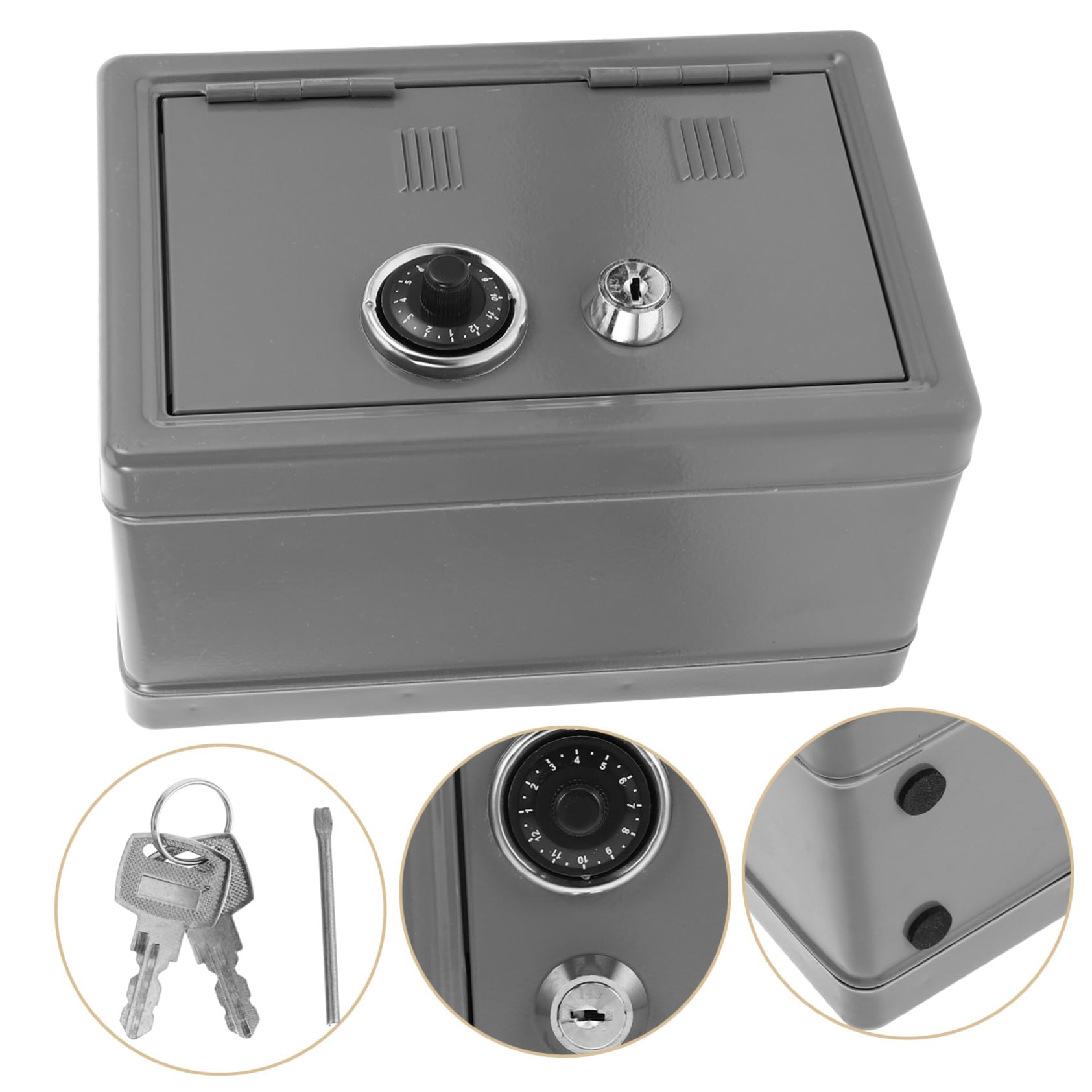 Tofficu Mini Cassaforte Serratura a Combinazione e Chiave in Ferro Scatola di Sicurezza Compatta Portaoggetti e Salvadanaio Sicuro Argento per Casa e Viaggio